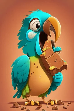 Cartoon parrot eating Chocobar