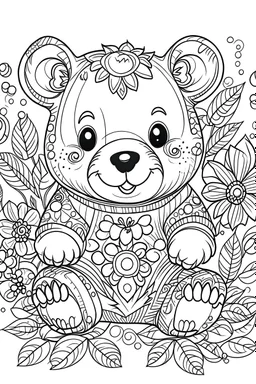 Outline art for coloring page, WHIMSICAL HAPPY TEDDY BEAR, coloring page, white background, Sketch style, only use outline, clean line art, white background, no shadows, no shading, no color, clear