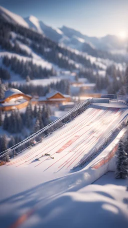 a ski jump arena made like a web, bokeh like f/0.8, tilt-shift lens 8k, high detail, smooth render, down-light, unreal engine, prize winning