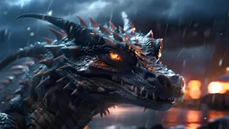 fierce dragon in a thunderstorm, intricately detailed face, Professional photography, bokeh, a breathtaking background cinematic side light, medium shot, shot on dslr 64 megapixels sharp focus, canon lens, Hyperrealistic, concept art, 16k resolution