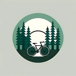 minimalist, logo with a bicycle in a forest, geometric shapes