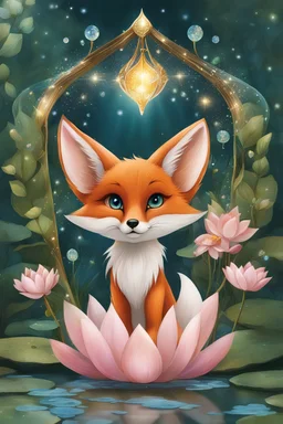 Fairy tale fox, Elven wings,sparkle,fairy glitter,water lilies,flowers,beautiful ,crystals,glass art