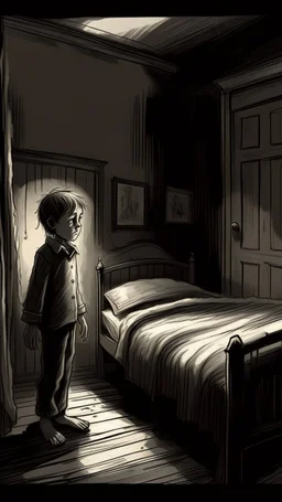 In this exciting and terrifying chapter, events accelerate to a climax. One quiet night, the narrator wakes up to find the child standing on his bed, his body glowing with a dim light, and a strange, charming smile hangs over his face. In a whispering voice, the child expresses gratitude for the life that the narrator has given him, but with a confusing statement announces that now he will take the darkness away from him, illuminating a path for dark and exciting events in the coming chapters.