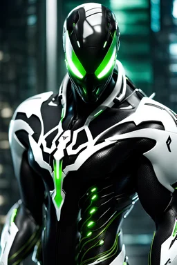 Cyborg symbiote, white color, green color, tendrils, high tech, cyberpunk, biopunk, membrane wings, carbon fiber, cyber tentacles, and the other two.
