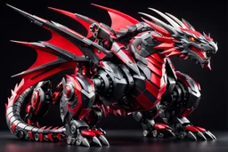 big dragon robot with black and red color schemes, in the style of fairy academia, hard-edge style, agfa vista, dynamic pose, oshare kei, hurufiyya, rtx, close picture, intricate details, highly detailed, high details, detailed portrait, masterpiece,ultra detailed, ultra quality