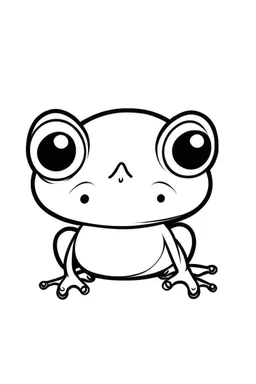 a simple outline of a cute frog, in a drawing style, black and white.