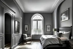 arched ceiling grey bedroom in the modern townhouse