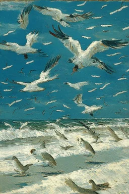 Coastal beach seagulls by Van Gogh