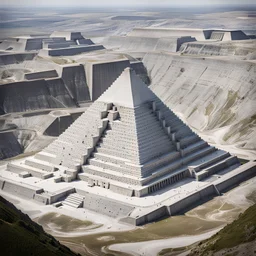 Brutalist totalitarian pyramid surrounded by quarry surrounded by wall