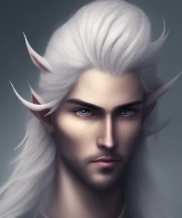 Elf, Male, Long White Hair, Darker Black Skin, Lavender Eyes