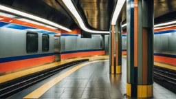 an empty subway station with a grayish tile wall and a single column, inspired by Andreas Gursky, video art, subway station, futuristic cyber subway station, underground art, underground metro, in a subway, metro, (glitch deconstruction:1.2), perfect parallels, swing dynamics