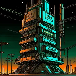 cyberpunk retro futuristic tower for comics