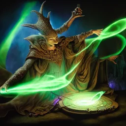 Cleric casting a magic spell, projecting hologram, 8k resolution, high-quality, fine-detail, iridescent, intricate, detailed matte, volumetric lighting, illustration, brian froud, howard lyon, selina french, anna dittmann, annie stokes, lisa parker, greg rutowski, frank miller, tim burton