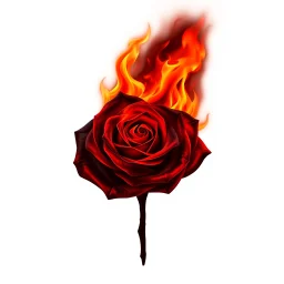 a fire with dark embers and the flames spiral outward like petals to make the shape of a rose flower(red) , black and red Vector on white background