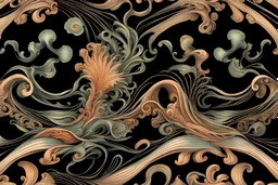 decorative ocean wave illustration ernst haeckel style, single object, black background, vintage colorful