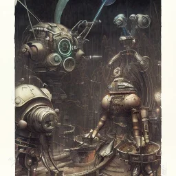 cyberpunk, watercolor illustration by <John Kenn Mortensen>,