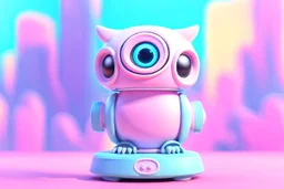 Air Quality monitor with LCD display, Tiny cute isometric Robotic Owl with screen on its tummy like emoji, Cyberpunk, futuristic, heart shape, soft lighting, soft pastel colors, 3d icon clay render, blender 3d, pastel background --v 4 --s 750