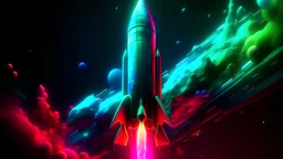 captivating scene. magical rgb space theme. extreme depth and detail. futuristic rocket
