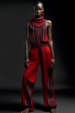 Maasai Fusion Jumpsuit: Combine the elegance of a jumpsuit with Maasai influences. Incorporate beadwork along the neckline or create patterns on wide-leg trousers.