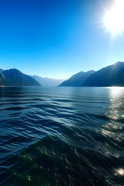 A realistic picture taken from a professional camera of the sea and mountains