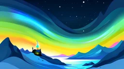 cartoon illustration: North Pole evening, Norther light, nature