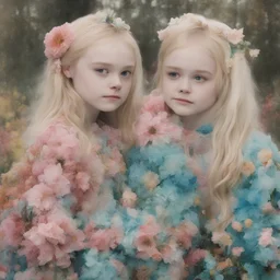 Elle fanning and dakota fanning , as flowers, as toddlers, turquoise