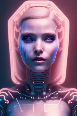 cyberpunk, head, women, portrai, tron sketch of a girl on lined paperA beautiful one nude body of a make up smiling woman blond long hair, alone, high key lighting, volumetric light high details with white stripes and blue eye, smiling with plump pink lips, flowers around, unreal engine petit prince belle fine, profil de trois quart, grand front cosmique, peau bleu cristalline, yeux bleu, perle sur le front long cheveux blond et rose etoilé, cristaux sur le corps, collier de grande princesse, l