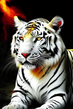 white tiger, warm-hearted, strong, brave, yellow, red, fire