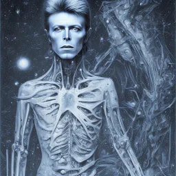 david bowie in winter landscape painted by hr giger