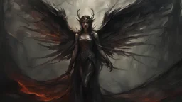 Demonic Elves with Wings,, Full Body Shot, Hyperrealistic, Photorealistic, Instant Details, darkness, by Raymond Swanland & Alyssa Monks & Anna Razumovskaya