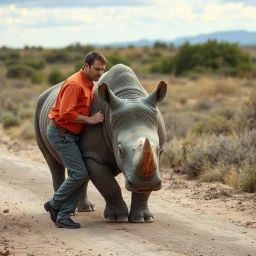 a guy trying to make a rhino stop believeing in Jesus