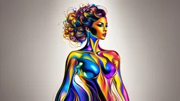 thin, fine fractal glossy vivid colored ink sketch shiny contours outlines of a perfect physique female silhouette