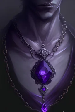 a human divine soul socerer from dnd world, On the necklace hangs a black gemstone with a deep purple edge