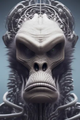 ape alien, head,8 eyes, evil, 8k, with hairs, finely detailed, photo realistic, HR Giger style