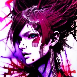 beautiful punk girl, hyper detailed, hyperdetailed, intricately detailed, illustration by <Yoji Shinkawa>, purple tones, darkred tones,