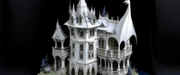 A white vampire bat chateau painted by Alan Sorrell