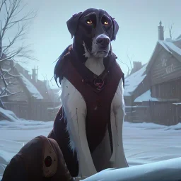 sad, scared, lonely dog tied with a short leash outside of a house, winter, 8k resolution, high-quality, fine-detail, intricate, digital art, detailed matte, volumetric lighting, illustration, 3D octane render, brian froud, howard lyon, selina french, anna dittmann, annie stokes, lisa parker, greg rutowski