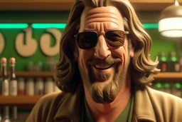 4k full details full realism the big lebowski smiling sunglasses on a radio station cartoon