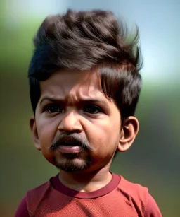 Raj kootrappali toddler, full body, dramatic lighting, angry, hyper realistic,