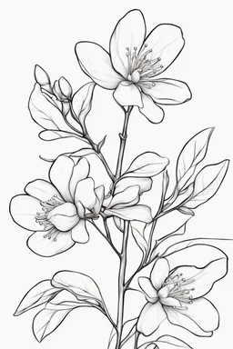 outline art ofWinter jasmine only black and white, no colour , White background. sketch style, clean line art, white background, no shadow and clear, no people, no colour, for book