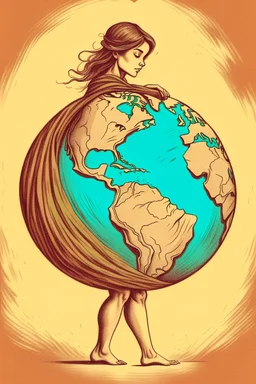 a woman carrying the earth on her back like Atlas