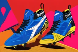 A Diadora soccer boots billboard advertising design that's vibrant, eye catching, captivating and awe inspiring, use a fusion of retro-football artwork combined with a football-futuristic concept and highly vivid artistic elements, with a touch of color. The design features a strong soccer imprint that's captured with a backlit and focused spotlight. The details on the billboard artwork are spread out so the finish pops every detail pops out in a hyper-realistic