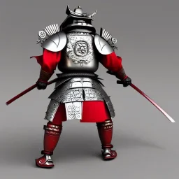 Samurai, 3d, très détaillé, lion, anthropomorphique, armure argent et rouge