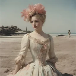 Sunny day, autochrome, Marie-Antoinette on the beach