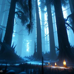 epic horrific wasted forest in night with black shade, 8k resolution, ultra hyperdetailed, Unreal Engine 5, ultra colourful, very small details, realistic