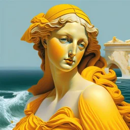 Neoclassicism realistic yellow orange cote d'azur sea woman