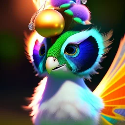 pixar art style of cute pixie peacock white in native environment, full body, au naturel, hyper detailed, digital art, trending in artstation, cinematic lighting, studio quality, smooth render, unreal engine 5 rendered, octane rendered