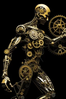 mechanical man punk cypher dancing detailed cogs and screws leonardo da vinci style detail STYLE OF Hiroshi Nagai