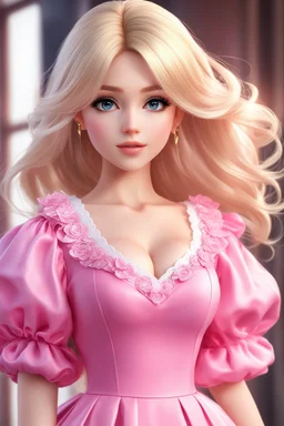 a girl with blonde hair wearing a pink dress, photorealistic anime girl render, anime barbie doll, realistic anime 3 d style, realistic cute girl painting, realistic anime artstyle, realistic anime art style, 3 d anime realistic, anime barbie in white, realistic - anime, kawaii realistic portrait, photorealistic anime, realistic young anime girl, semi - realistic anime