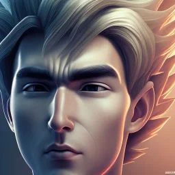 Son-goku close up, face, extreme details, glowing hair, realistic, unreal engine, 4k, steampunk